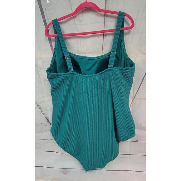 Kona Sol Teal Green Pucker Square Neck Swimsuit - Size 22 - Picture 3 of 6